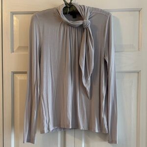 Ann Taylor Light Gray Tie-Neck Blouse Size Medium